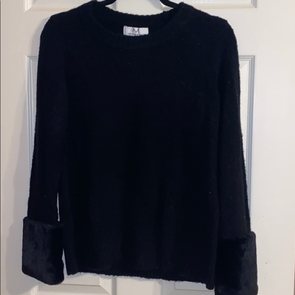 Black Sweater with fur at end of sleeves